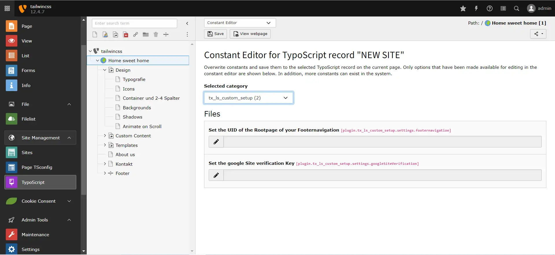 Typo3 typoscript constants Editor