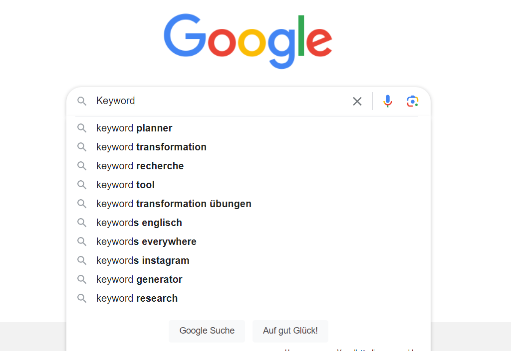 Keyword-Generator Google Suggestions Beispiel