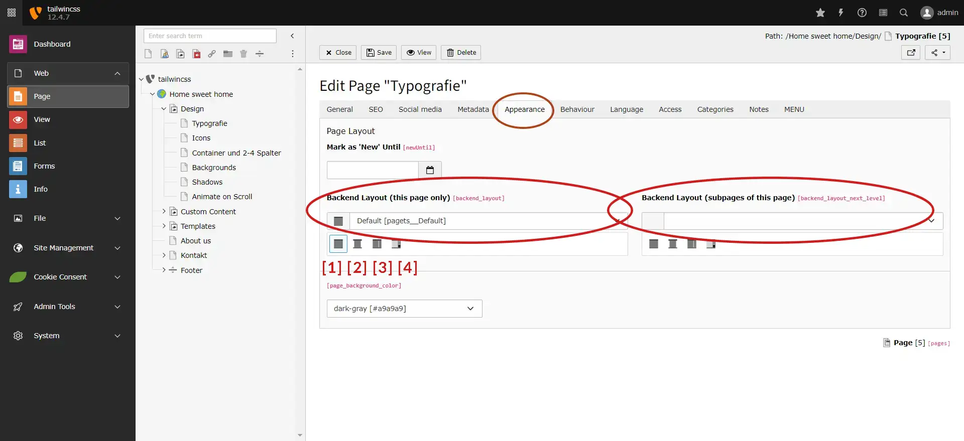 Typo3 Edit Page Appearance - Template auswählen