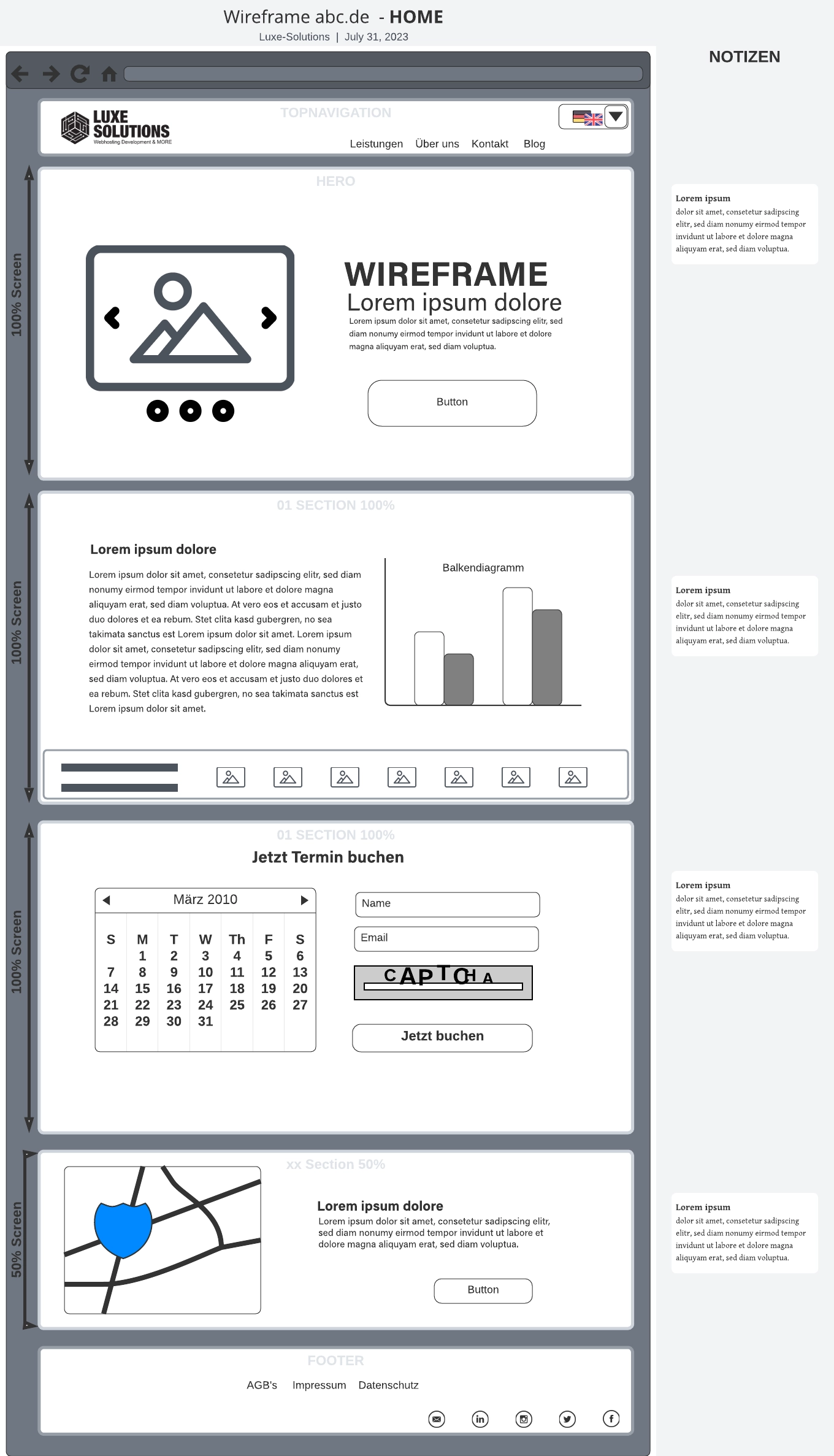 Luxe-Solutions Wireframe Beispiel