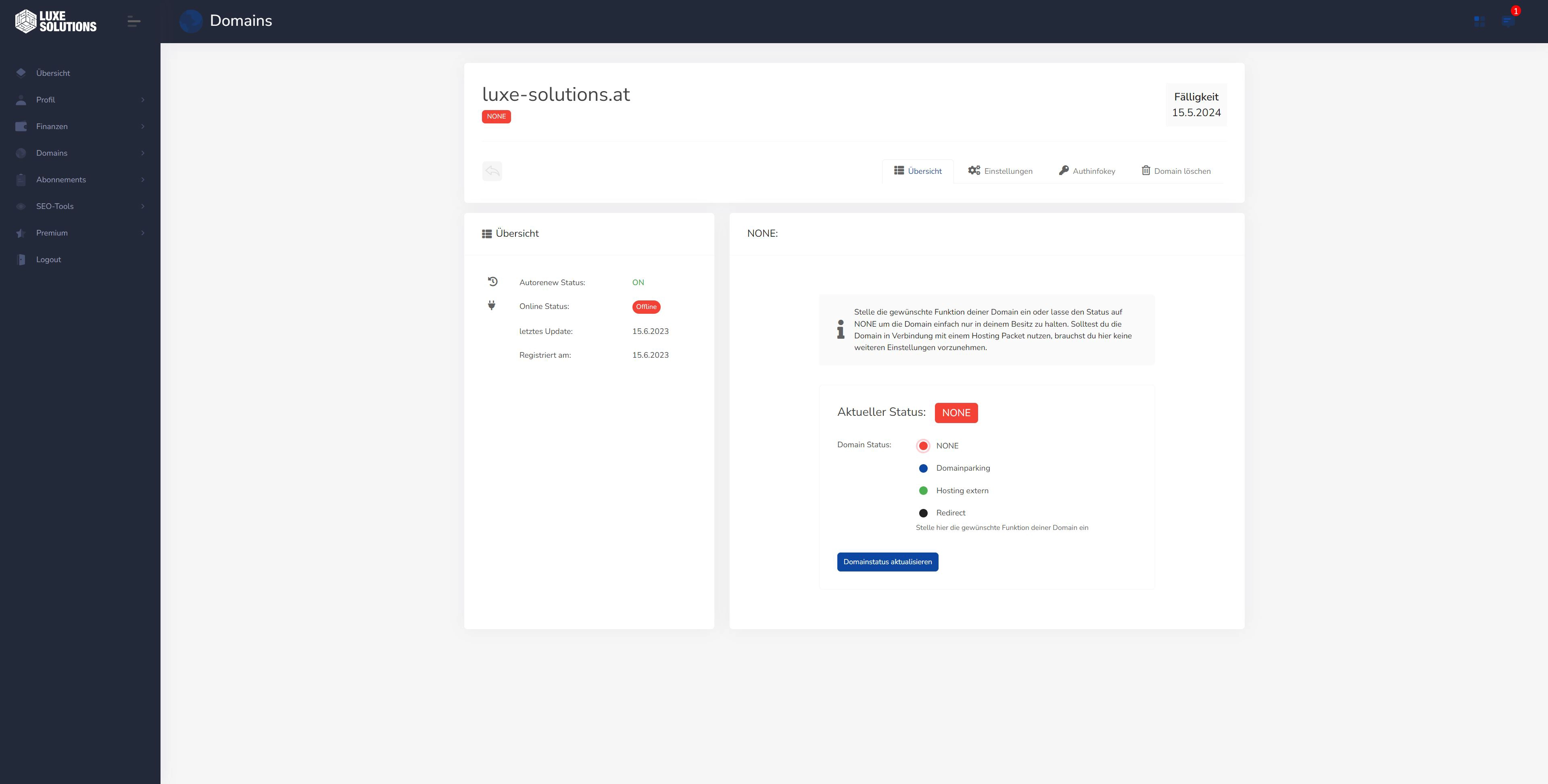 Domainmanagement Domain-Status