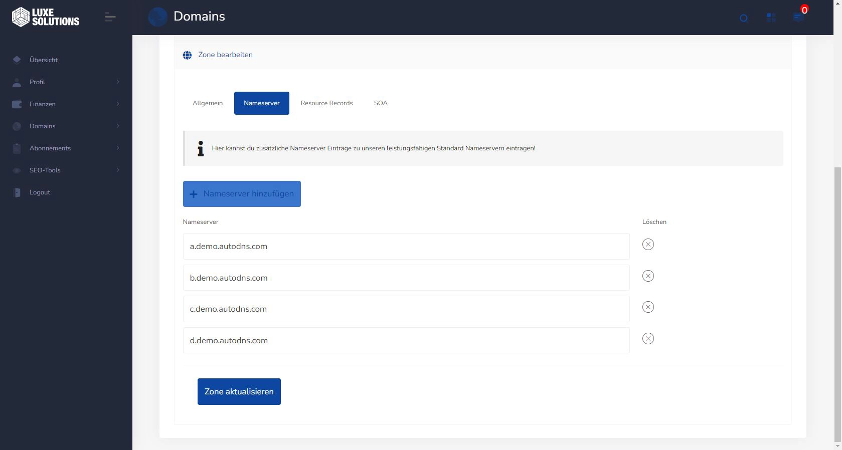 Luxe-Solutions DNS Einträge