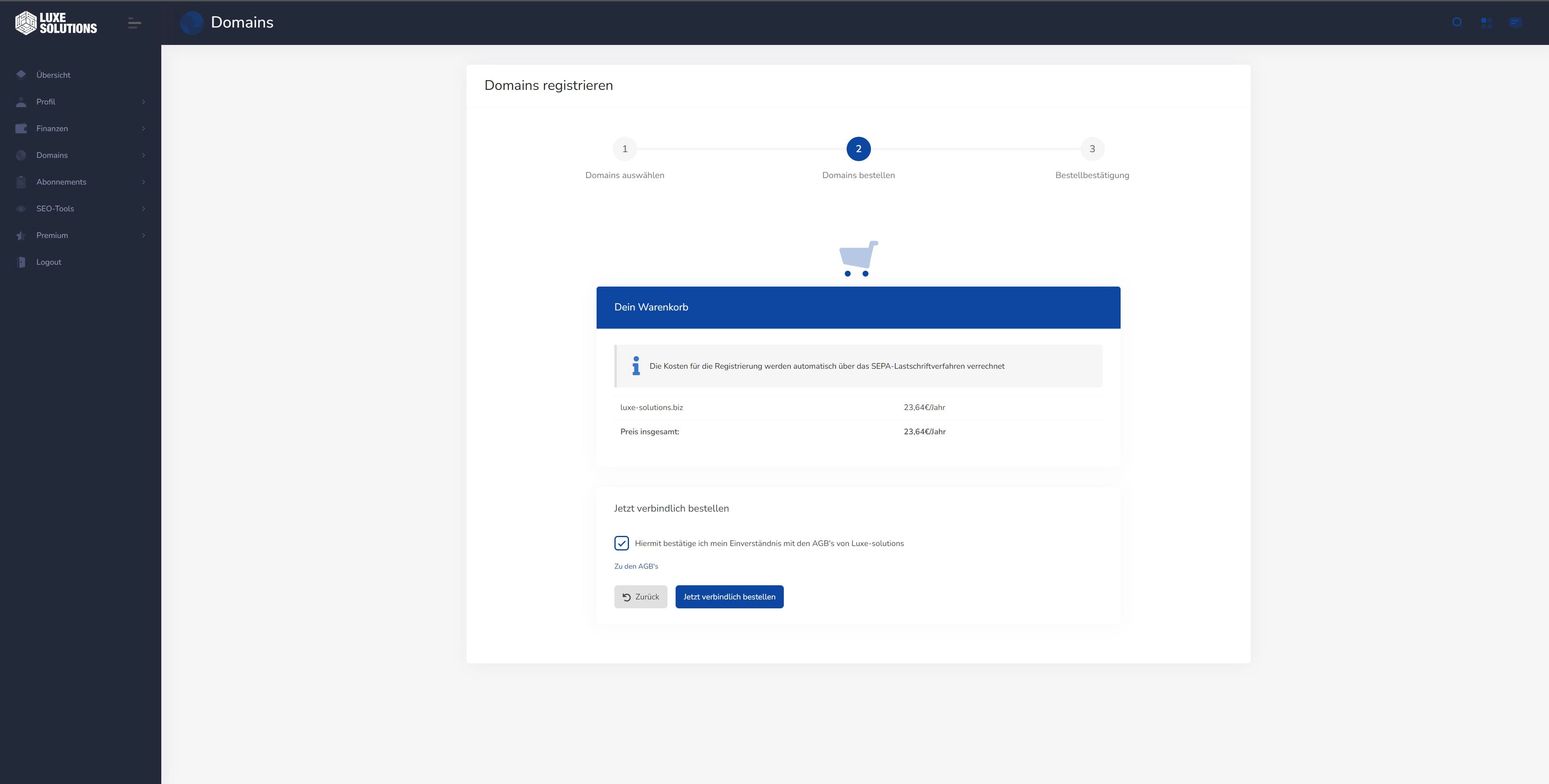 Luxe-Solutions Domains registrieren kosten prüfen