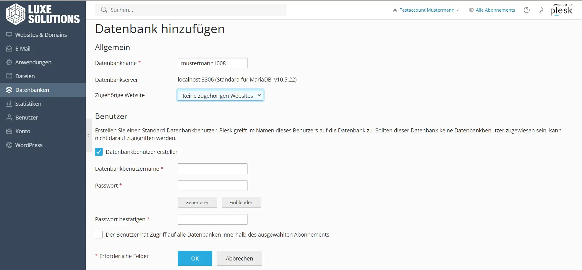 Luxe-Solutions Datenbank hinzufügen