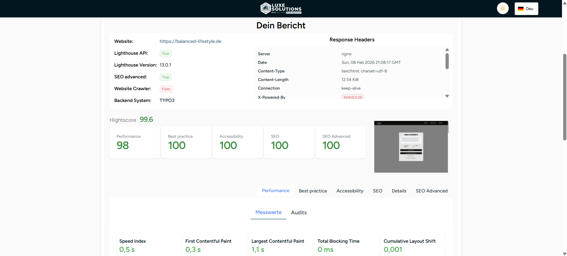 Luxe-Solutions Website Analyse